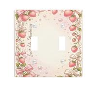 Strawberry Double Light Switch Cover Plate, Fanciful Floral Bow Flower Spring Peach Plastic Standard Size Wall Switch Plates Accents for New Apartment Home Bedroom Office Decor