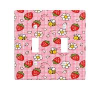 Strawberry Double Light Switch Cover Plate, Playful Fanciful Chrysanthemum Bee Spring Peach Plastic Standard Size Wall Switch Plates Accents for New Apartment Home Bedroom Office Decor