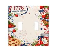 Strawberry Double Light Switch Cover Plate, Rustic Patriotic Pie Basket Summer Red Plastic Standard Size Toggle Light Switch Cover for Home Living Room New Apartment Decor