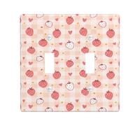 Strawberry Double Light Switch Cover Plate, Spring Playful Heart Checkered Spring Peach Plastic Standard Size Switch Plate Decorative for Home Living Room New Apartment Decor