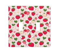 Strawberry Double Light Switch Cover Plate, Summer Playful Flower Heart Summer Red Plastic Standard Size Switch Plate Decorative for Bedroom Bathroom Kitchen Entrance Decor
