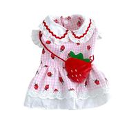 Strawberry Dress For Dogs Summer Spring Cute Plaid Female Girl Puppy Pet Cat Apparel Clothes Yorkie Chihuahua Small Medium Pugs