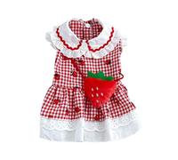 Strawberry Dress For Dogs Summer Spring Cute Plaid Female Girl Puppy Pet Cat Apparel Clothes Yorkie Chihuahua Small Medium Pugs
