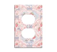 Strawberry Duplex Outlet Covers Wall Plate, Cute Vintage Bow Flower Spring Peach Plastic Standard Size Face Plates for Electrical Outlets for Home Living Room New Apartment Decor