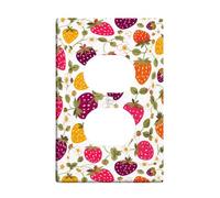 Strawberry Duplex Outlet Covers Wall Plate, Floral Fanciful Flower Leaf Summer Red Plastic Standard Size Decorative Receptacle Outlet Covers for Living Room Bedroom Home Office Decor