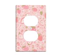Strawberry Duplex Outlet Covers Wall Plate, Playful Cute Flower Leaf Spring Peach Plastic Standard Size Face Plates for Electrical Outlets for Living Room Bedroom Home Office Decor
