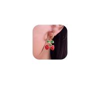 Strawberry Earrings for Women Unique Cherry Drop Dangle Earring Cute Gold Plated Hoop Fruit Earring Funny Red Enamel Summer Jewelry, One Size, Metal, No Gemstone
