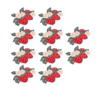 Strawberry Embroidered Iron 10pcs on Appliqué Patch | Polyester Hot Melt Adhesive, Cotton Base, Sew Option, Dense Stitching for Denim Dress Repair