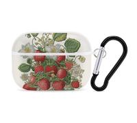 Strawberry Embroidery AirPods Pro Case Cover with Keychain Ring PC Hard Shell Protective Case for AirPods Pro 2nd for Women Men Generation Easy Open Full Drop Protection Cover White-Style