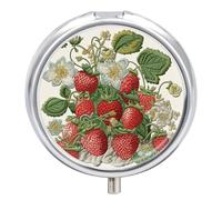 Strawberry Embroidery Pill Box Round Portable Small Pill Case Waterproof Travel Pill Box Organizer for Pocket Purse and Daily Convenience