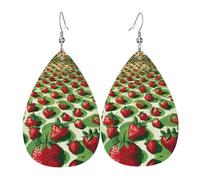 Strawberry Fields 01 Print Leather Dangle Earrings For Women Elegant Drop Earrings Lightweight Fashion Jewelry