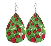 Strawberry Fields 02 Print Teardrop Earrings For Women Leather Dangle Earrings Jewelry For Birthday Party Valentine
