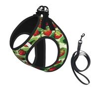Strawberry Fields Print Adjustable Reflective Harness Leash Set For Cats, Dogs And Small Pets, Soft Breathable Mesh Walking Vest With Escape-Proof Lead