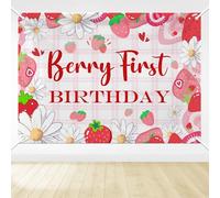 Strawberry First Birthday Backdrop Banner - Berry First Birthday Banner - Sweet One Background 7x5ft