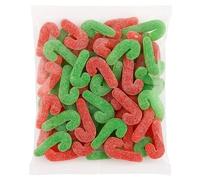 Strawberry Flavour Vegan Sweets Red and Green Jelly Candy Canes Chewy Fruity Treats Sugar Coated Gummy Style Candy Snack Party Bag Filler Sharing Bulk Pack (500g)