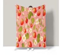 Strawberry Floral Flannel Fleece Throw Blanket Soft Cozy Cute Plants Print Pattern Warm Blankets All Season For Bed Couch Sofa Travel Outdoor, 80"X95", Blush Pink