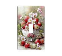 Strawberry Floral Light Switch Cover Plates/Outlet Covers, Red and White Spring Flowers for Wall Decor, Thermoplastic Wall Plates, Standard Size Single Toggle