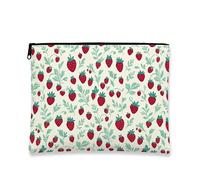 Strawberry Floral Makeup Bag, Vintage Botanical Cosmetic Travel Pouch for Women, Portable Small Canvas Zipper Organizer, Summer Skincare Toiletry Bag, Red, 7x9 Inch, Strawberry