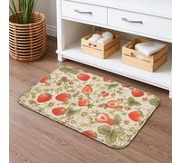 Strawberry Floral Quick Dry Bath Mat, Vintage Red Berry Plants Absorbent Non Slip Shower Mat, Spring Decorative Flannel Washable Bath Rugs for Bathroom Toilet Restroom 16x24 Inch
