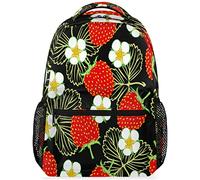 Strawberry Flower Leaves Pattern Daypack Backpacks Computer Laptop Backpacks, Large Capacity Bookbags with Adjustable Shoulder Strap, Travel Hiking Camping Casual Daypack for Adult/Women/Men/Boys/Girl