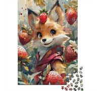 Strawberry Fox Art Print-1 Jigsaw Puzzles Puzzle for Adults Kids. 1000 Pieces Whimsical Challenge Toy Educational Game Home Decoration for Educational Games Gifts 70x50cm/1000pcs