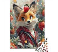 Strawberry Fox Art Print-3 Jigsaw Puzzles Puzzles for Adults Kids. 1000 Piece Whimsical Challenge Toy Educational Games Home Decoration for Adults& Kids Age 14 Years Up 52x38cm/1000pcs