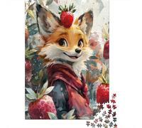 Strawberry Fox Art Print-4 Jigsaw Puzzles Puzzle for Adults Kids. 1000 Piece Whimsical Challenge Toy Educational Games Home Decoration for Adults& Kids Age 14 Years Up 38x26cm/1000pcs