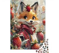 Strawberry Fox Art Print Jigsaw Puzzles Puzzle for Adults Kids. 1000 Pieces Whimsical Challenge Toy Educational Games Home Decoration for Educational Games Gifts 38x26cm/1000pcs