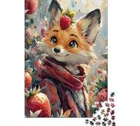 Strawberry Fox Scarf Art Jigsaw Puzzles Puzzles for Adults Kids. 1000 Piece Whimsical Challenge Toy Educational Games Home Decoration for Educational Games Gifts 52x38cm/1000pcs
