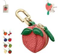 Strawberry Fruit Bag Charm Cute Mini Coin Purse Keychain, Leather Coin Pouch Change Purse for Backpack Decoration, Peach Fruit Coi n Purse, Cute Zipper Strawberry Wallet Gifts for Girl Women