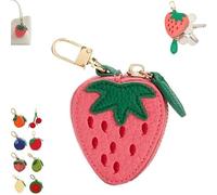 Strawberry Fruit Bag Charm Cute Mini Coin Purse Keychain, Leather Coin Pouch Change Purse for Backpack Decoration, Peach Fruit Coi n Purse, Cute Zipper Strawberry Wallet Gifts for Girl Women