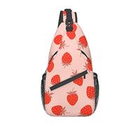 Strawberry Fruit Berry Cute Pink Sling Bag for Women Men's Crossbody Backpack Cycling Hiking Daypack Shoulder Chest Bag