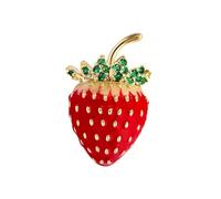 Strawberry Fruit Brooch Pins Sweet Enamel 3D Red Fruits Cherry Banana Lemon Grapes Persimmon Chic Crystal Rhinestone Small Buttons Lapel Pins for Women Dress Suit Hat Bag Jewelry Accessories, S, Metal