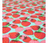 Strawberry Fruit Falling Strawberries Printed Poly Cotton Fabric Polycotton 44" (1 Metre, Blue 4081)