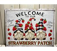 Strawberry Gnome Sign, Strawberry Patch Wall Decor, Welcome to Our Strawberry Patch Sign Imitation wooden sign Art Wall Decor Summertime metal tin sign 8x12 Inch