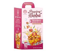 Strawberry Green Tea with Mango Popping Boba - DIY Bubble Tea Kit | Makes 3 Cups - Fruity Refreshing Boba Drink | Easy to Make at Home - Includes Tea, Popping Pearls & Straws