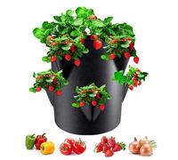 Strawberry Grow Bag, 7 Gallon Strawberry Planters Outdoor, Hanging Strawberrys Planter Pots with 6 Side Grow Pockets, Breathable Strawberrys Planting Pot Growing Bag, for Vegetables Flowers Fruits