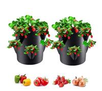 Strawberry Grow Bags, Strawberry Garden Planting Pots With 6 Side Grow Pockets, Planting Pots Portable Non-Woven Fabric 7 Gallon, Breathable Growing Bag For Strawberries Grow, Garden, Herbs, Flowers