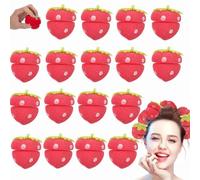 Strawberry Heatless Curlers,Strawberry Curlers for Short Hair,Heatless Curls Hair Sponge Rollers Modeling Tool,Foam Hair Curlers For Long Hair & Short Hair,Home Use Curly Hair Styling Tool (Red, 16)
