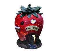 Strawberry House,Solar LED Light Up Strawberry Fairy House,Solar Garden Ornaments Outdoor,Waterproof Resin Dwelling Ornament Cottage Figurines for Yard Lawn Garden Decorations & Gift 18cm (Strawberry)