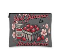 Strawberry Jam Makeup Bag, Vintage Floral Cosmetic Pouch for Women, Portable Canvas Zipper Organizer, Spring Travel Toiletry Bag, Gray, 7x9 Inch, Strawberries