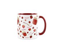 Strawberry Jam Mug - Novelty Fruit Print Summer Gift - Tea/Coffee Ceramic Red & White Cup Present