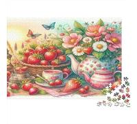 Strawberry Jigsaw Puzzles TeaTime 1000Pc Recycled Paper for Adults Puzzle Fun Challenging Game Family Educational Gift Age 12 Years Up 52x38cm/1000pcs