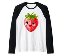 Strawberry Kawaii Happy Smile Fruit Kewpie Raglan Baseball Tee