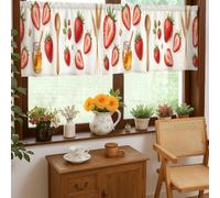 Strawberry Kitchen Curtains, Farmhouse Rustic Watering Can Pot Summer Red Window Valance for Laundry Room Sink Area Hallway Apartment Window Decor 18x52 Inch