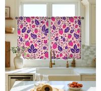 Strawberry Kitchen Curtains, Floral Modern Flower Leaf Summer Peach Sink Window Curtains for Laundry Room Sink Area Hallway Apartment Window Decor 28x39 Inch