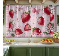 Strawberry Kitchen Curtains, Spring Fanciful Butterfly Flower Spring Peach Cafe Curtain Panels with Rod Pocket Window Decoration for Dining Room Breakfast Nook Sink Area 42x45 Inch