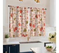 Strawberry Kitchen Curtains, Spring Floral Chrysanthemum Leaf Spring Red Tiered Kitchen Window Curtain Set for Laundry Room Sink Area Hallway Apartment Window Decor 26x45 Inch