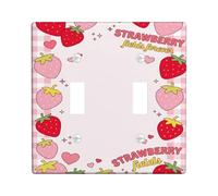 Strawberry Kitchen Double Light Switch Cover Plate, Playful Fanciful Hearts Stars Spring Peach Plastic Standard Size Wall Switch Plates Accents for Living Room Bedroom Home Office Decor