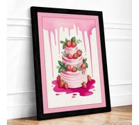 Strawberry Layer Cake Modern Framed Wall Art Print A3 (42×29.7cm) Black,